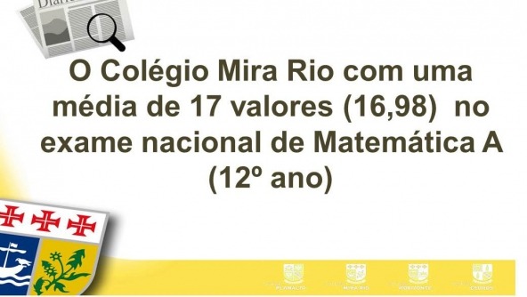 Planalto - Colégio Mira Rio obtêm uma média de 17 valores (16,98) na Matemática A do 12º ano no exame deste ano letivo